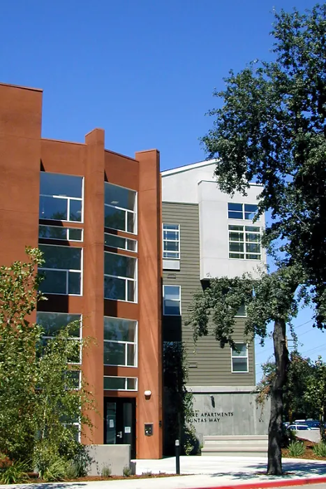 Front entry to Coggins Square in Walnut Creek, California.