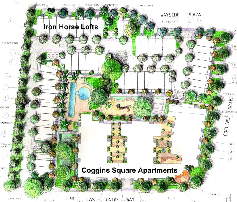 Site plan for Iron Horse Lofts and Coggins Square in Walnut Creek, California.