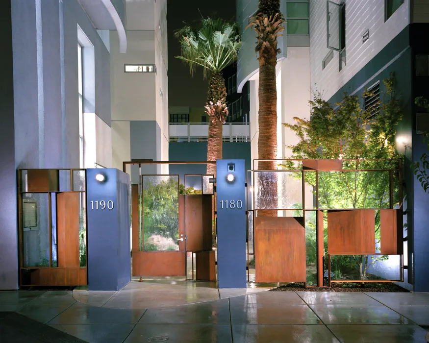 Entrance to the courtyard garden at 8th & Howard/SOMA Studios in San Francisco, Ca.