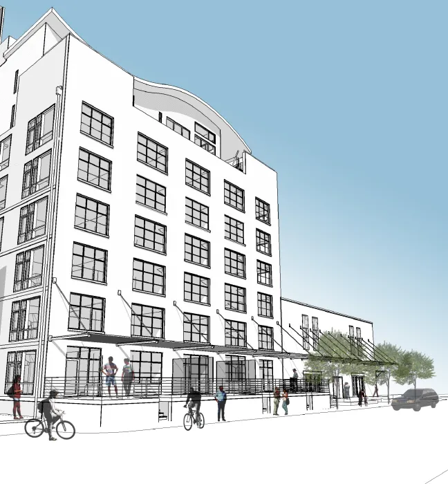 Exterior rendering of the warehouse for Capitol Lofts.