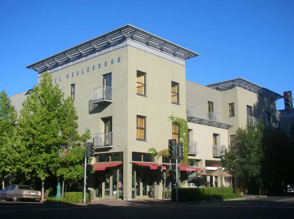 Corner exterior of Hotel Healdsburg in Healdsburg, Ca.