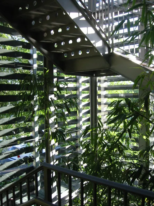 Green stair with bamboo at Hotel Healdsburg in Healdsburg, Ca.