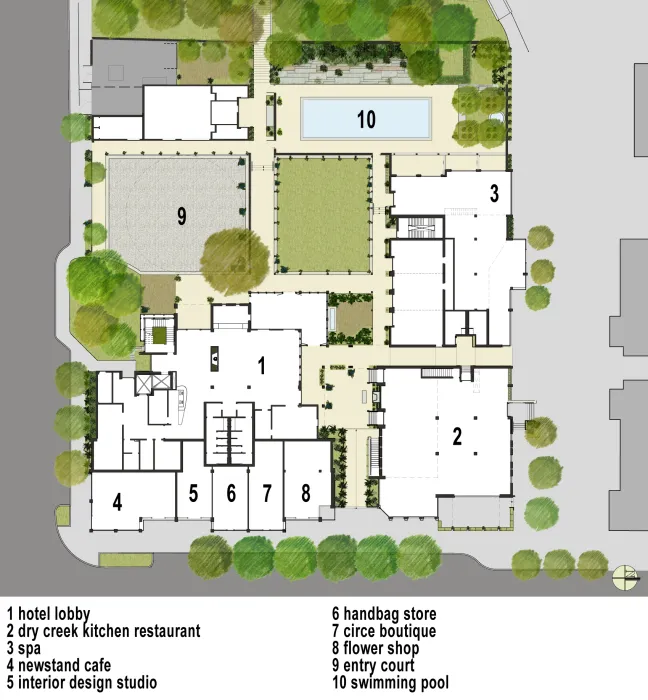 Site plan for Hotel Healdsburg in Healdsburg, Ca.