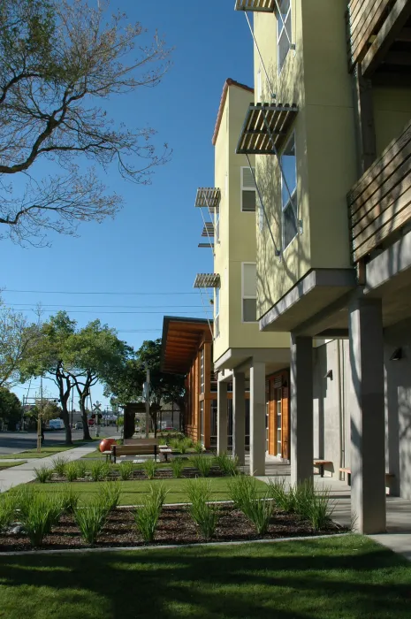 Exterior view of ground-level units at Mabuhay Court in San Jose, Ca.