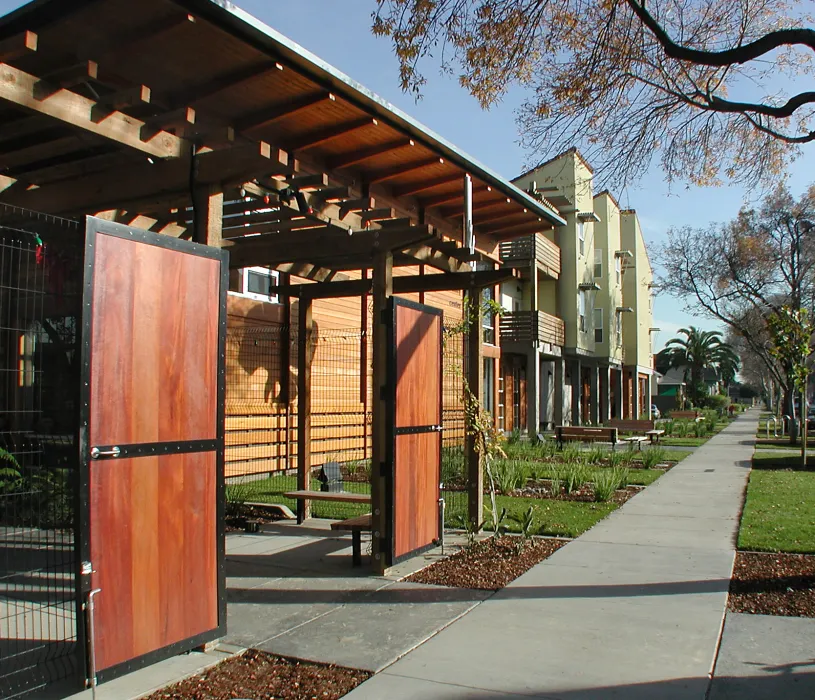 Exterior view of Northside Community Center and Mabuhay Court in San Jose, California.