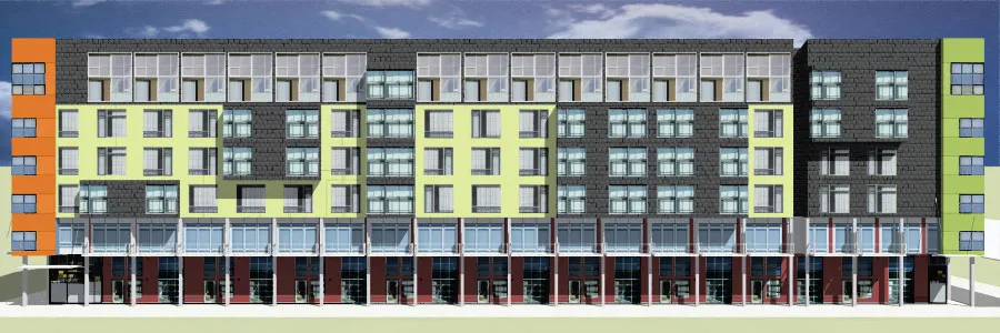 Exterior rendering of the elevation for Metro Lofts.