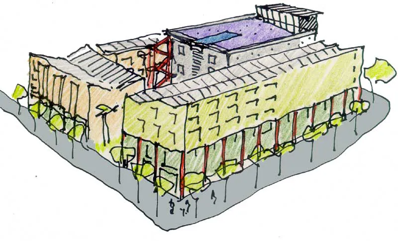 Sketch of the exterior of Metro Lofts.