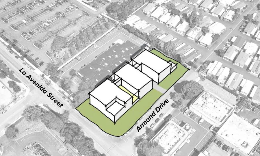 Diagram highlighting the two block courts for 1100 La Avenida in Mountain View, California.