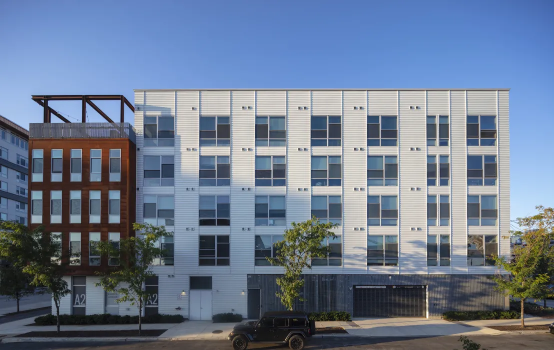 Exterior view of A2 Apartments in Baltimore, Maryland.