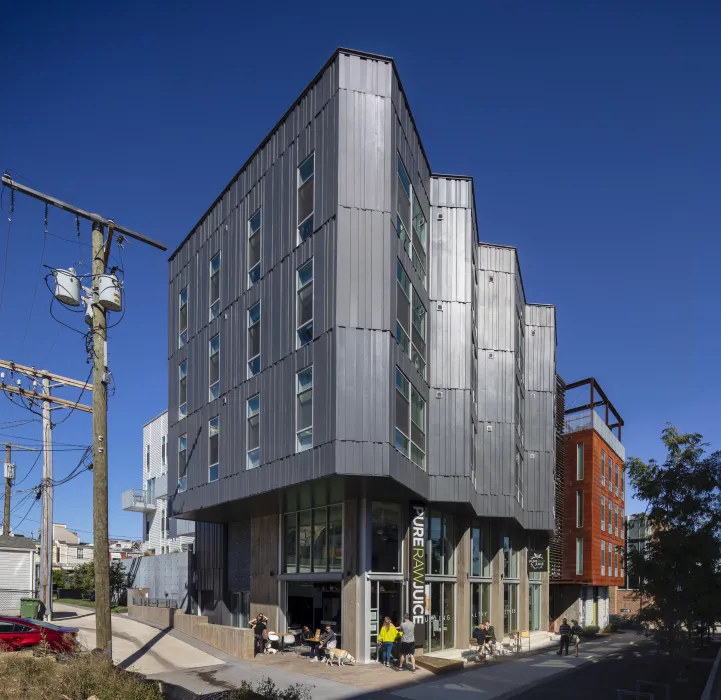 Exterior view of A2 Apartments in Baltimore, Maryland.