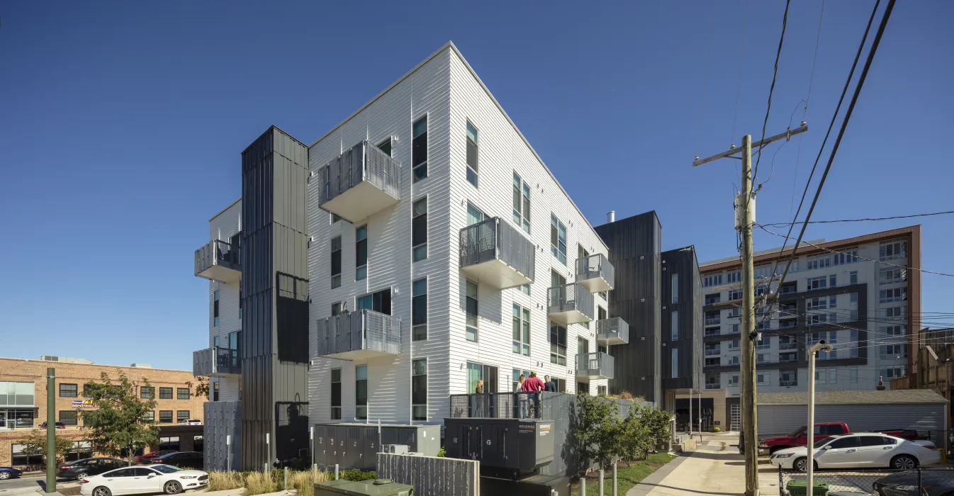 Exterior view of A2 Apartments in Baltimore, Maryland.