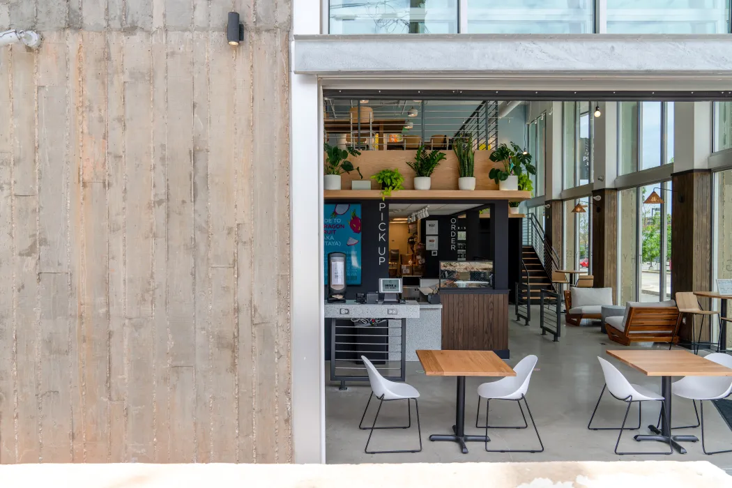 View of retail at A2 Apartments in Baltimore, Maryland.