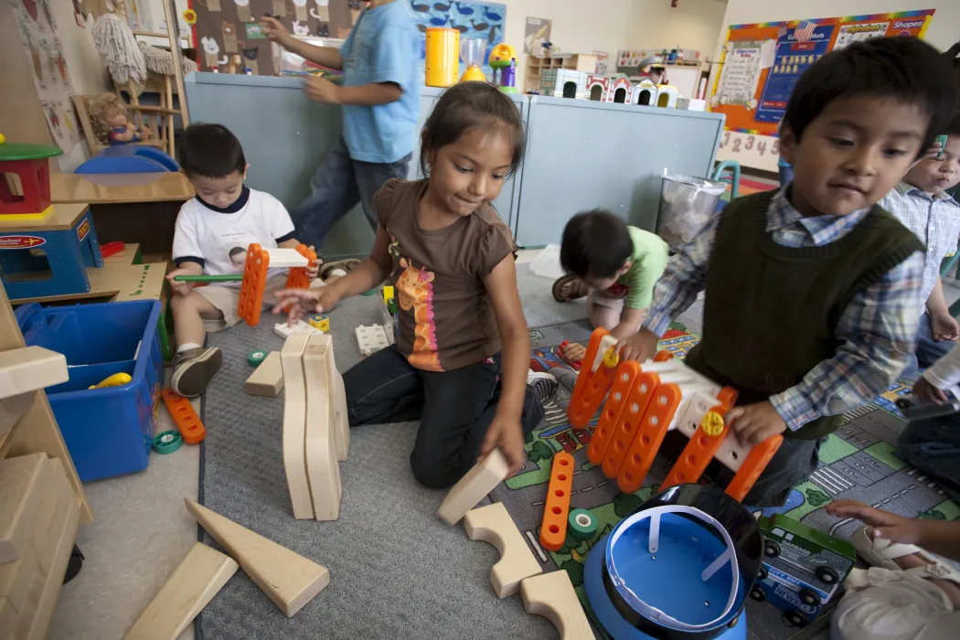 Children playing in a classroom at Paseo Senter in San Jose, California.