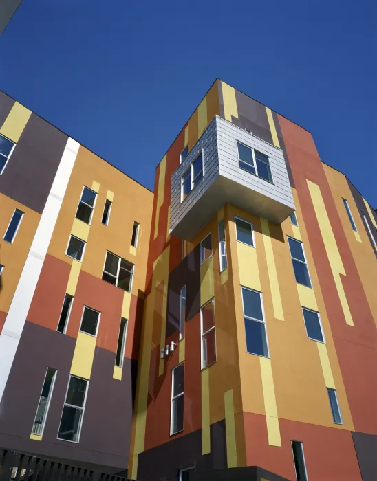 Detail of patterned exterior of Armstrong Place Senior in San Francisco.