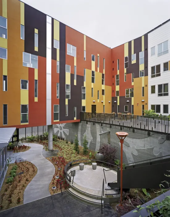 Entry courtyard at Armstrong Place Senior in San Francisco.