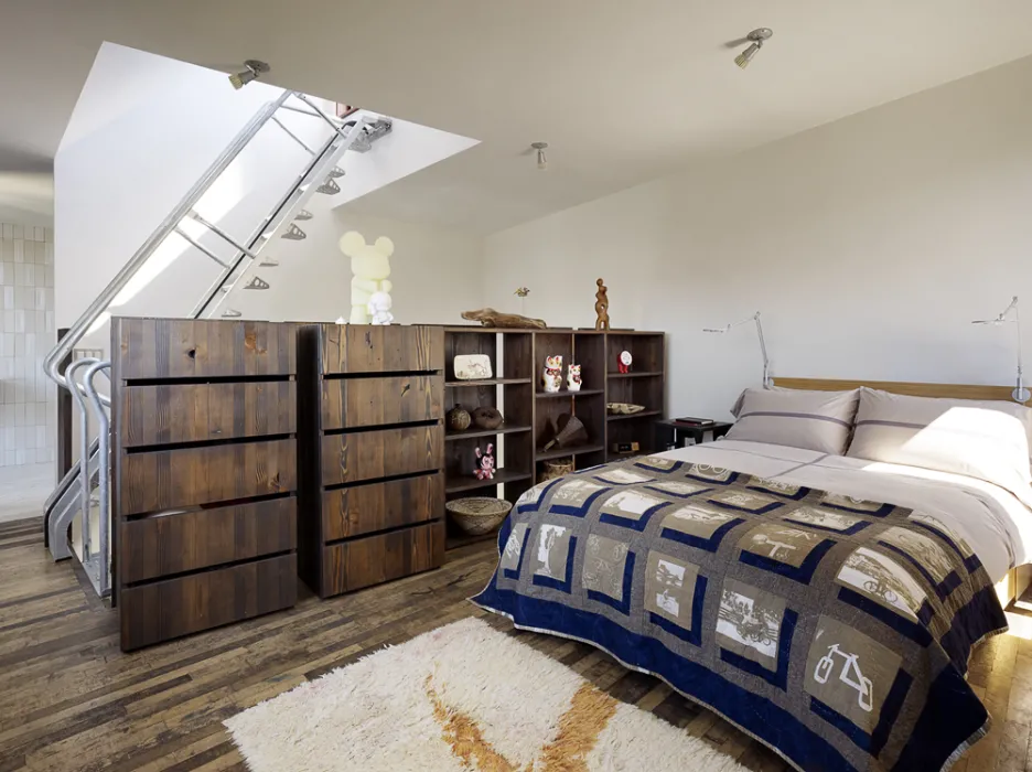 Interior view of the third level sleeping area in Zero Cottage in San Francisco.