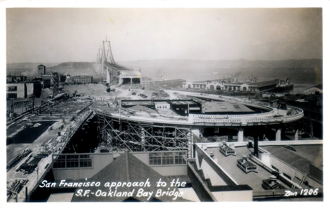 View of the bay bridge under construction from the Clock Tower Lofts in San Francisco.