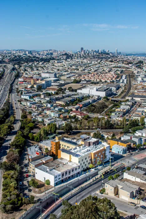 Aerial view of Bayview Hill Gardens in San Francisco, Ca.