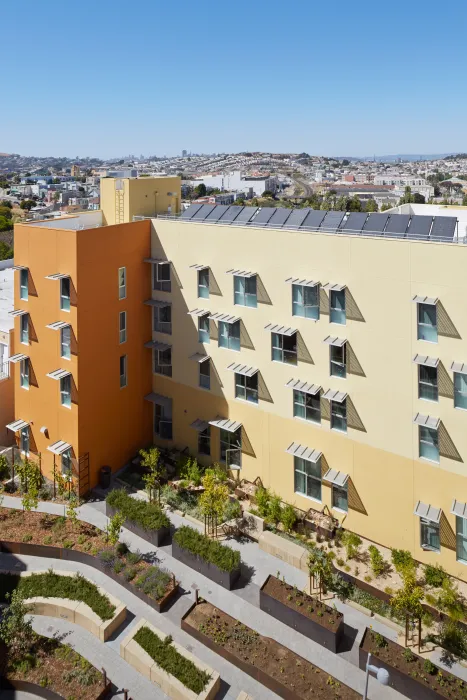 Bird's-eye view of the courtyard at Bayview Hill Gardens in San Francisco, Ca.