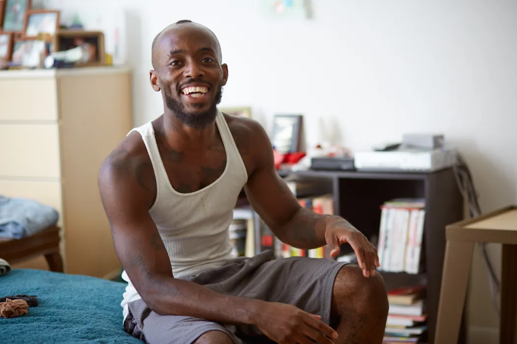 Resident in his room at Bayview Hill Gardens in San Francisco, Ca.