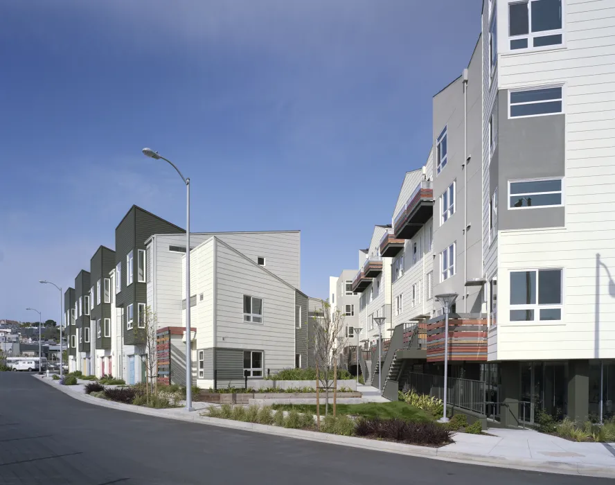 View of duplex townhomes at Armstrong Place in San Francisco.