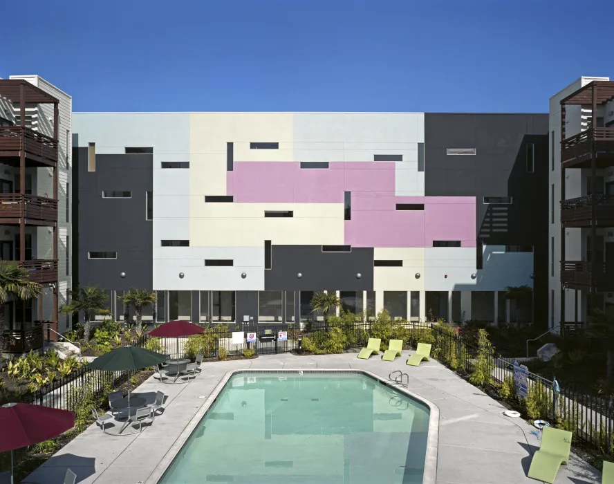 View of the pool at Paseo Senter in San Jose, California.