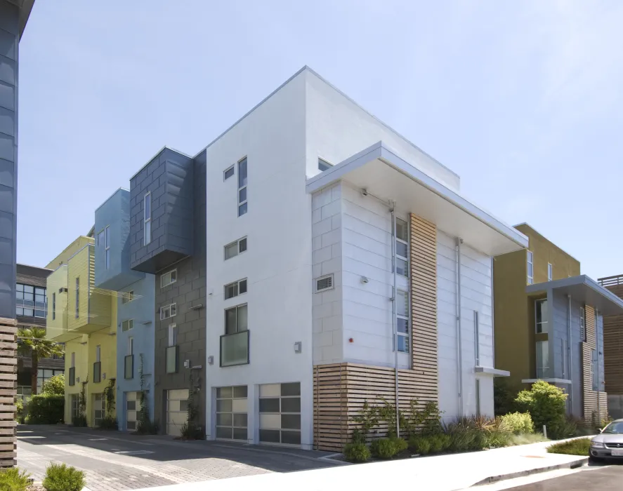 View of townhouses at Blue Star Corner in Emeryville, Ca.