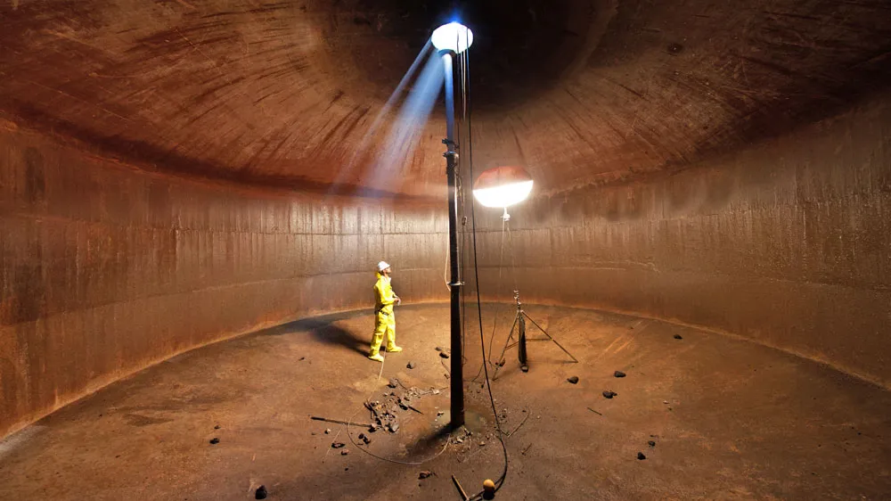 Inside a cistern underneath the city of San Francisco. 