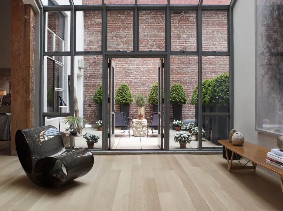 Loft interior looking out to the courtyard at 355 Bryant Lofts in San Francisco.