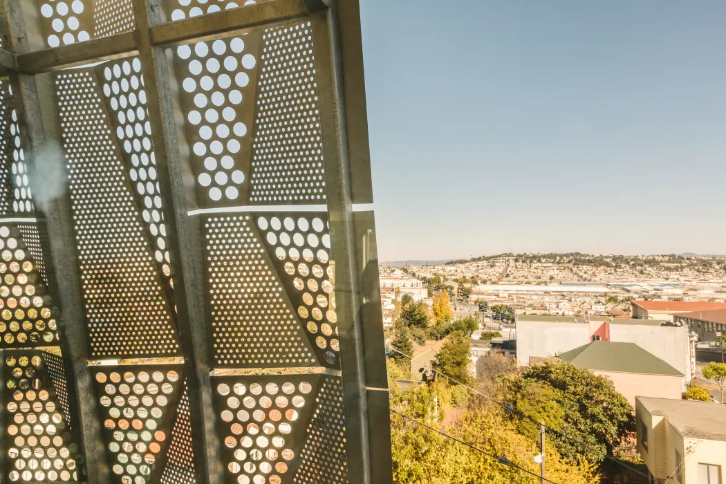 Detail of the entry screen at Bayview Hill Gardens in San Francisco, Ca.