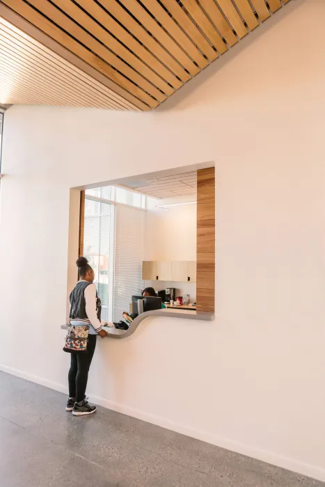 Reception desk at Bayview Hill Gardens in San Francisco, Ca.