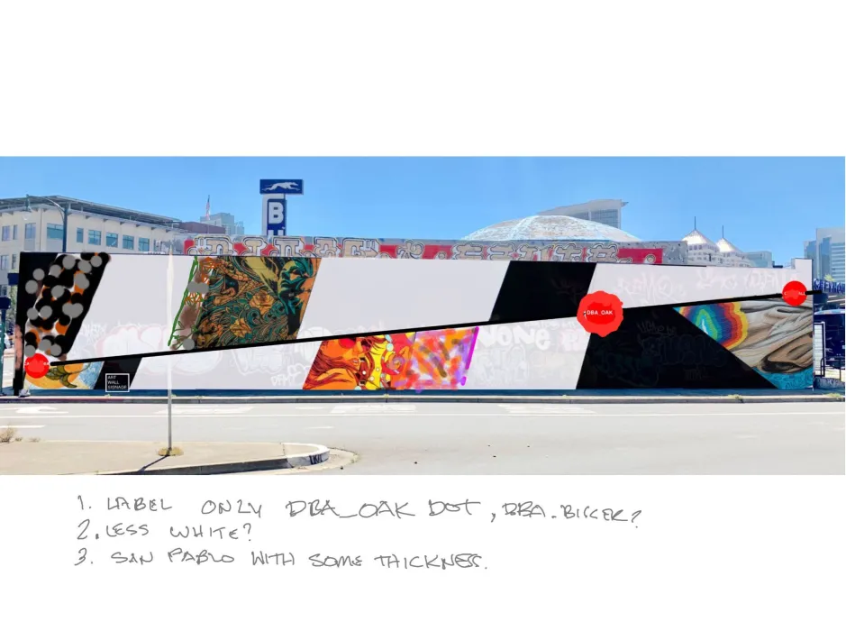 Rendering of the concept for street art on the side of the David Baker Architects Oakland office.