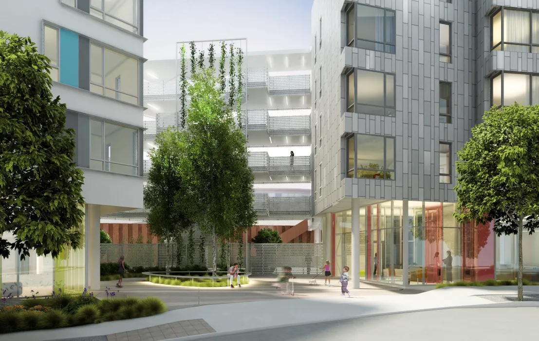 Rendering of exterior view of 901 Fairfax Avenue in San Francisco, CA.