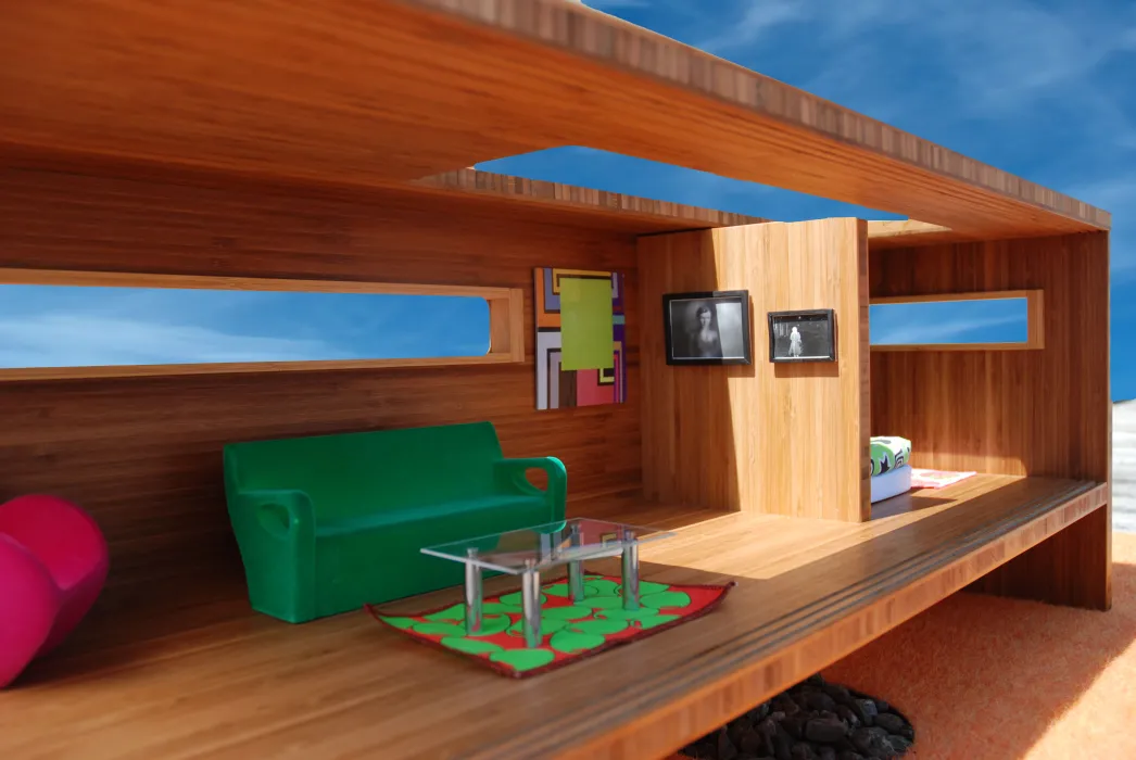 Inside view of the "living room" of the Modularean Eco House.