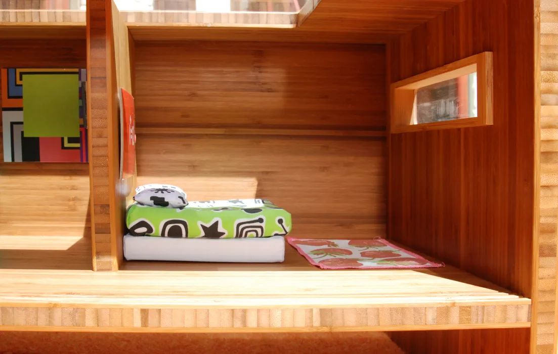 Inside view of the "bedroom" of the Modularean Eco House.