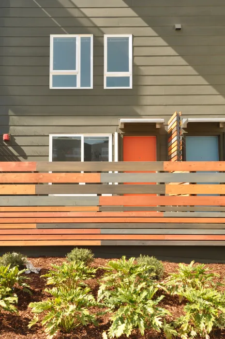 Cedar patio fence at Armstrong Place in San Francisco.