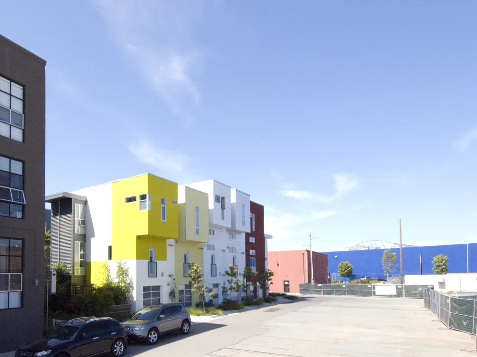 View of townhouses at Blue Star Corner in Emeryville, Ca.