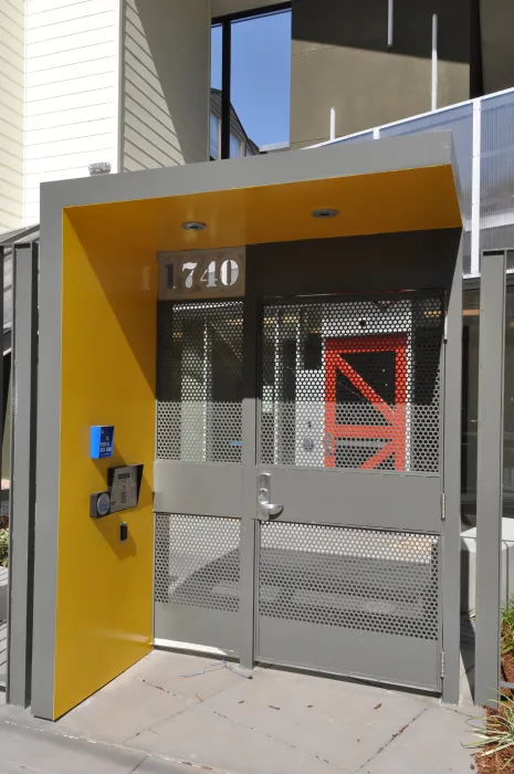 Entry door to the courtyard at Armstrong Place in San Francisco.