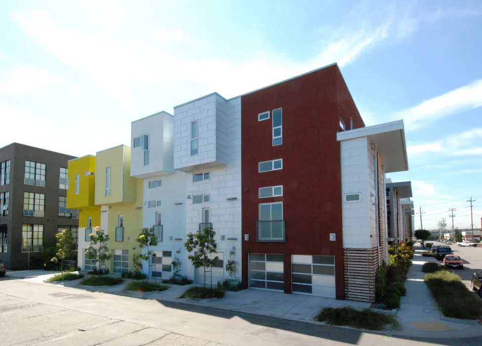 View of townhouses at Blue Star Corner in Emeryville, Ca.