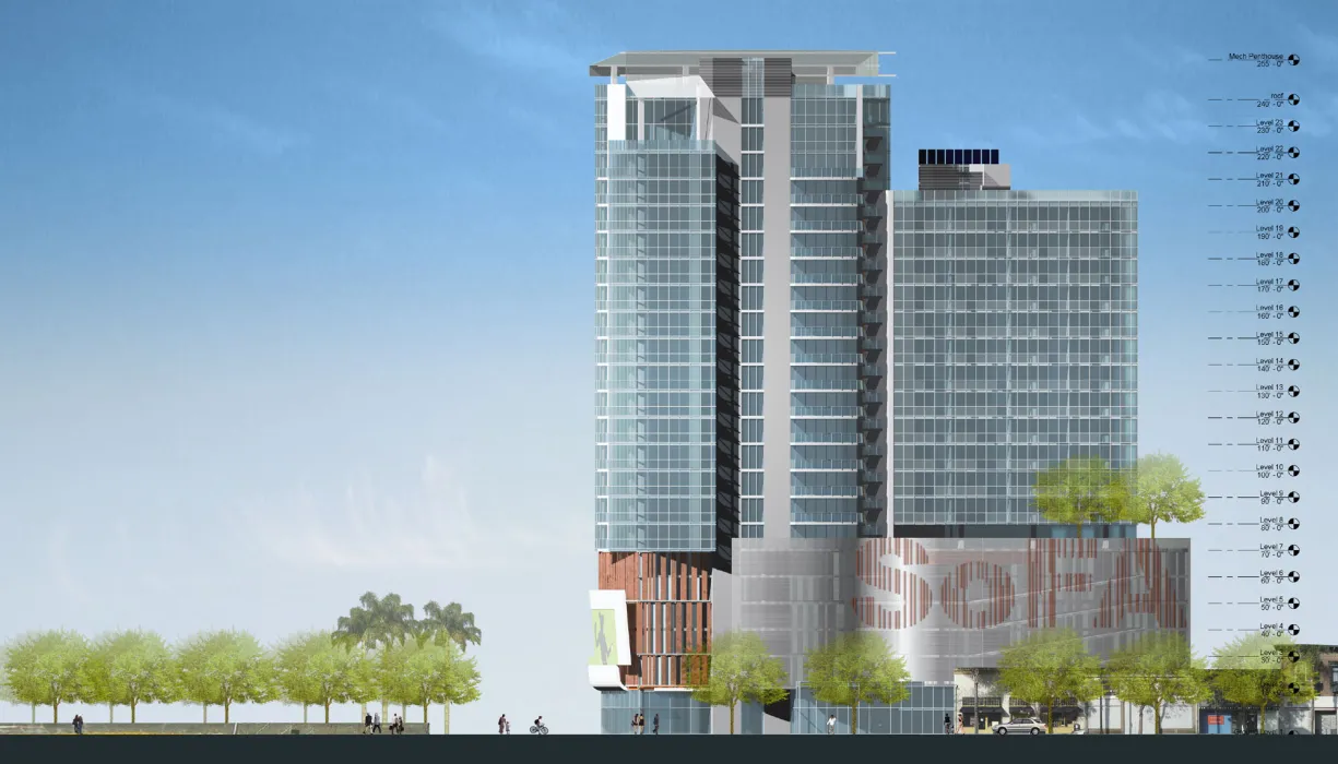 Exterior rendering of the east elevation of Market Gateway Tower.