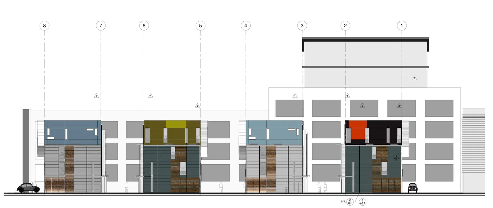 Elevation sketch of Blue Star Corner in Emeryville, Ca.