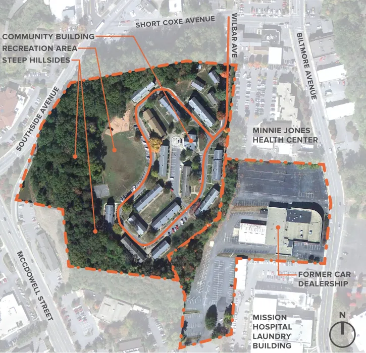 Aerial view of Lee Walker Heights site in Asheville, North Carolina.