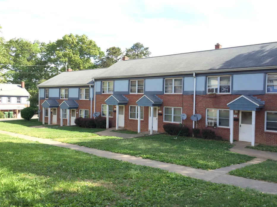 Exterior view of old townhouses on site of Lee Walker Heights in Asheville, North Carolina.