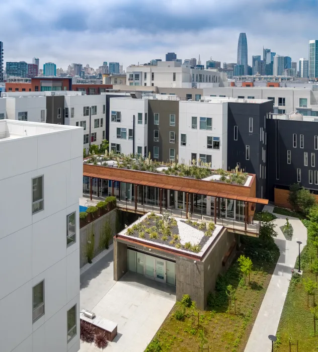 Aerial view of the courtyard in Five88 in San Francisco. 