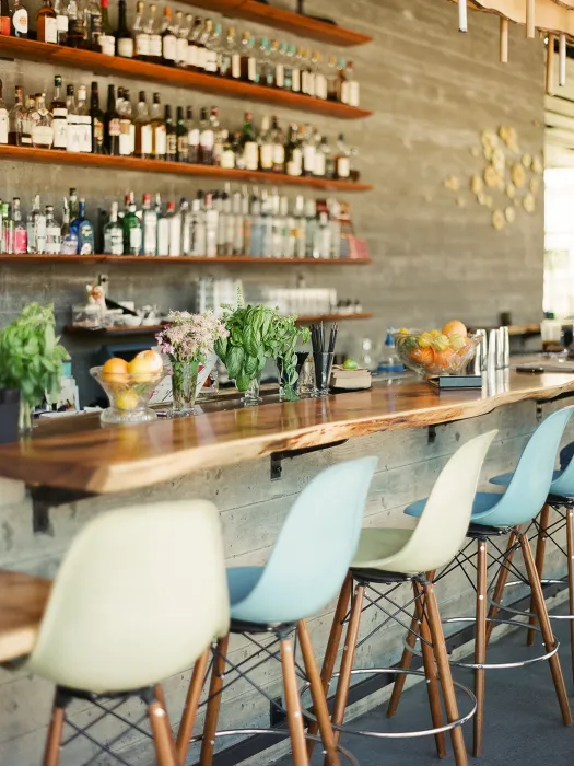 Bar top at Spoonbar inside h2hotel in Healdsburg, Ca.