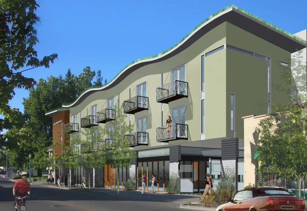 Rendering of exterior for h2hotel in Healdsburg, Ca.