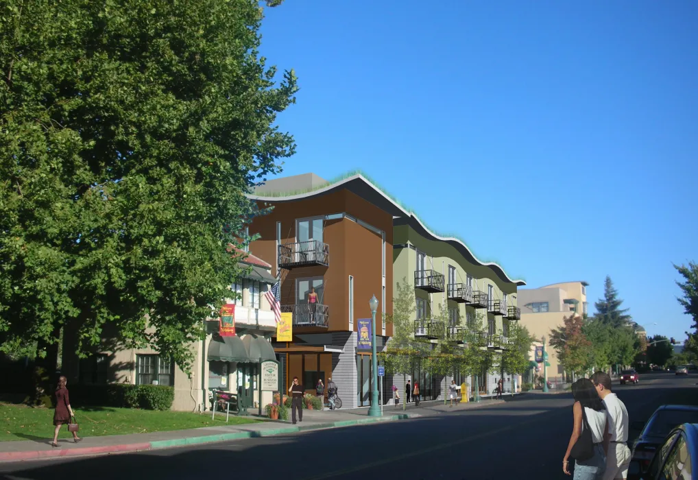 Rendering of exterior for h2hotel in Healdsburg, Ca.