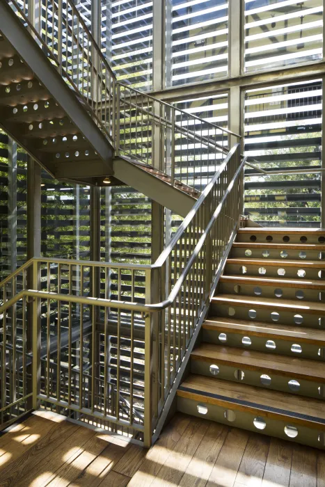 Green stair with bamboo at Hotel Healdsburg in Healdsburg, Ca.