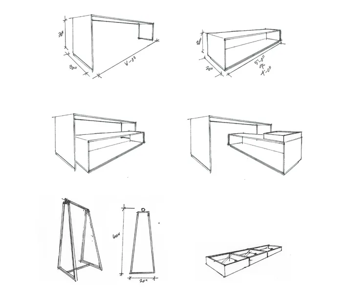 Diagram for the custom fixtures at Huckleberry Bicycles in San Francisco.