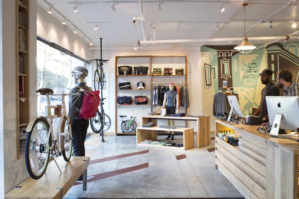 Purchase counter inside Huckleberry Bicycles in San Francisco.